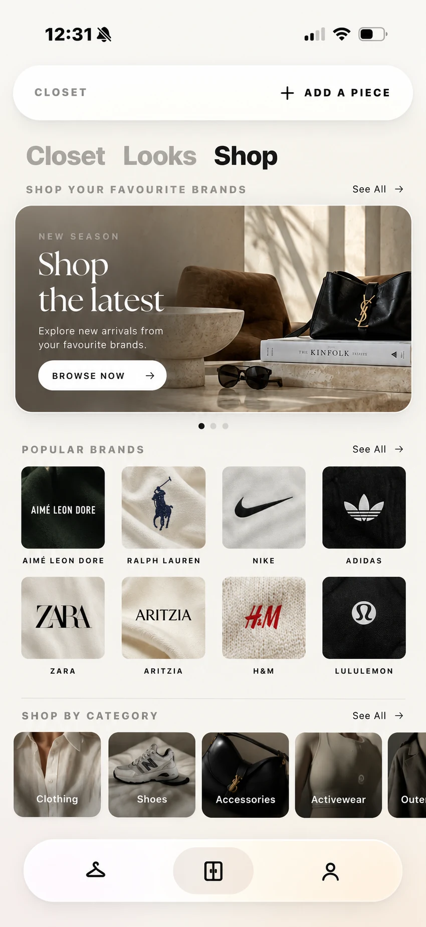 The Vestis Shop tab: new arrivals and popular brands