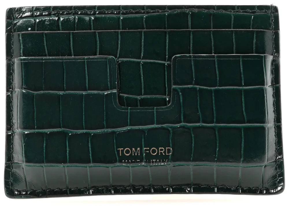 A green leather cardholder
